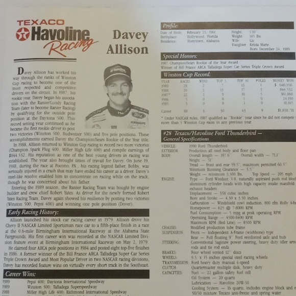 Davey Allison 8x10 Photo Card - Picture 5 of 6